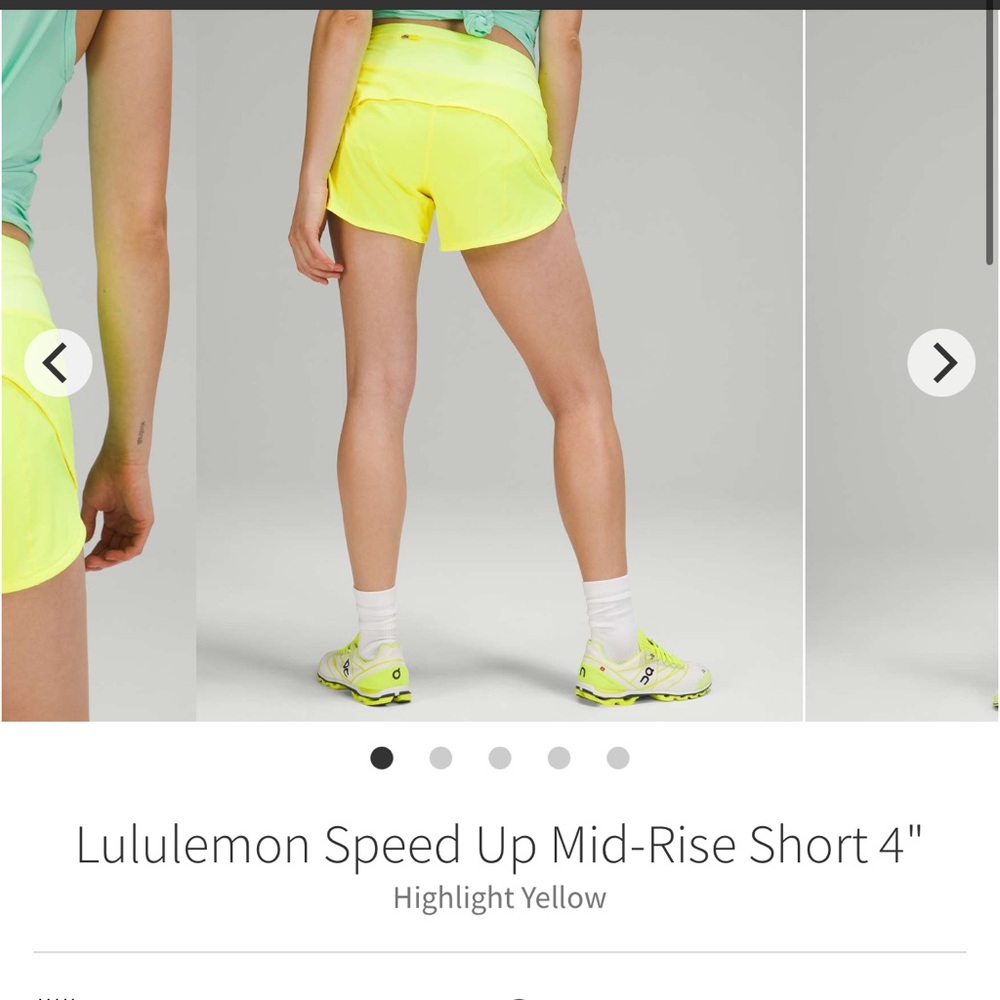 lululemon speed ups Mid rise 4” inseam highlighter yellow size 4 - Picture 2 of 8